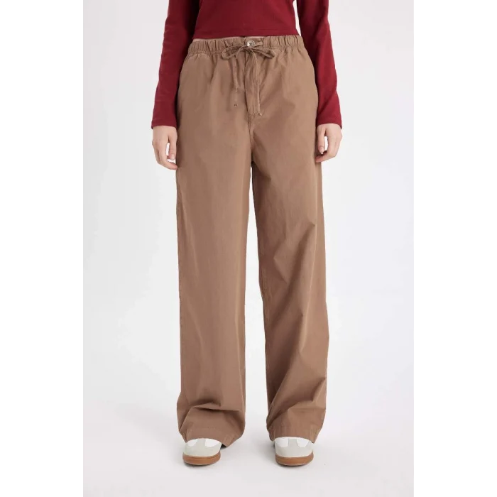 D3764 Coool Straight Fit Poplin Basic Düz Cepli Lastikli Bel Bağcıklı Pantolon