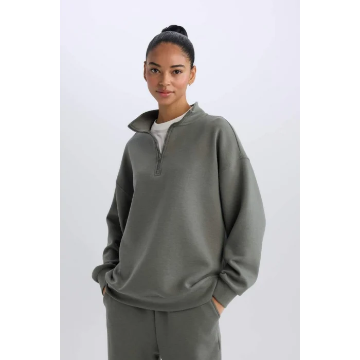 D3796 DeFactoFit Oversize Geniş Kalıp Dik Yaka Sporcu Sweatshirt