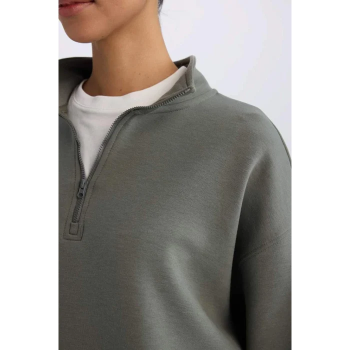 D3796 DeFactoFit Oversize Geniş Kalıp Dik Yaka Sporcu Sweatshirt
