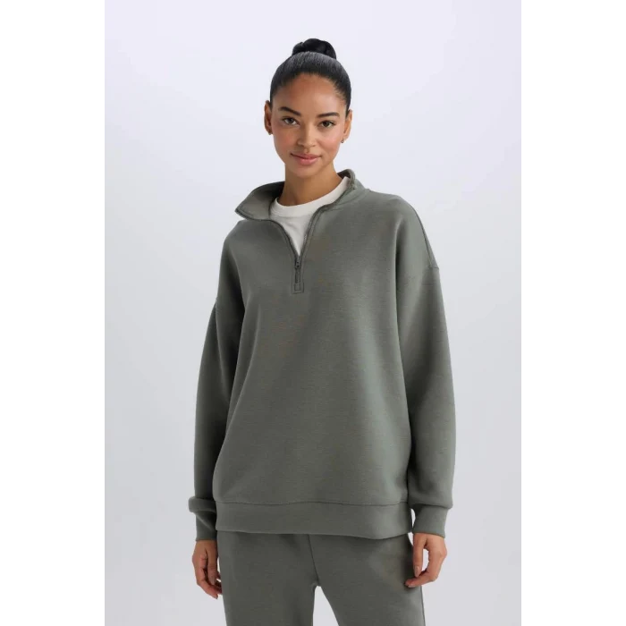 D3796 DeFactoFit Oversize Geniş Kalıp Dik Yaka Sporcu Sweatshirt