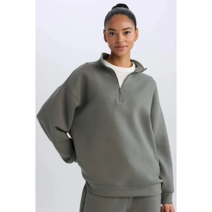 D3796 DeFactoFit Oversize Geniş Kalıp Dik Yaka Sporcu Sweatshirt