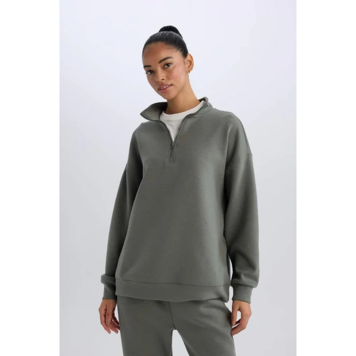 D3796 DeFactoFit Oversize Geniş Kalıp Dik Yaka Sporcu Sweatshirt
