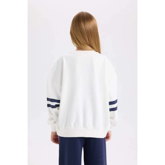 D3806 Oversize Geniş Kalıp Bisiklet Yaka Çizgili Sweatshirt