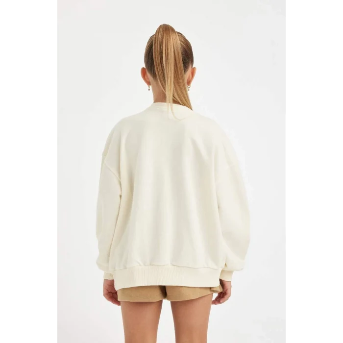 D3861 Ekru Harry Potter Oversize Geniş Kalıp Bisiklet Yaka Sweatshirt