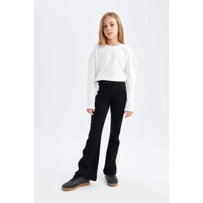 D3888 Standart Boy İspanyol Paça Basic Düz Tayt