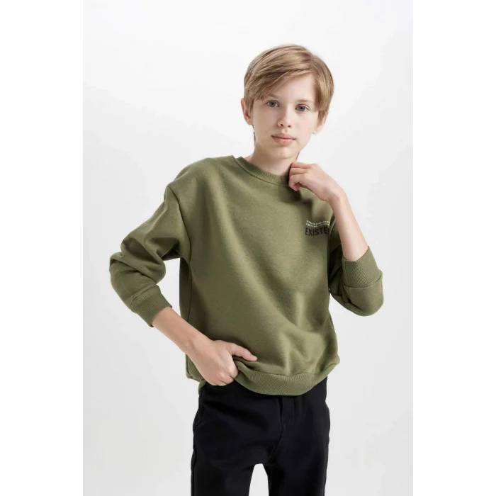 D3964 Oversize Geniş Kalıp Bisiklet Yaka Sırt Baskılı Sweatshirt