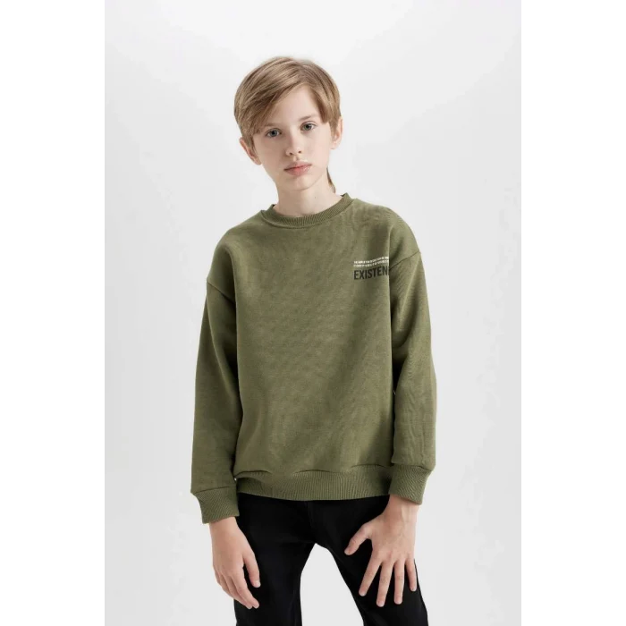 D3964 Oversize Geniş Kalıp Bisiklet Yaka Sırt Baskılı Sweatshirt