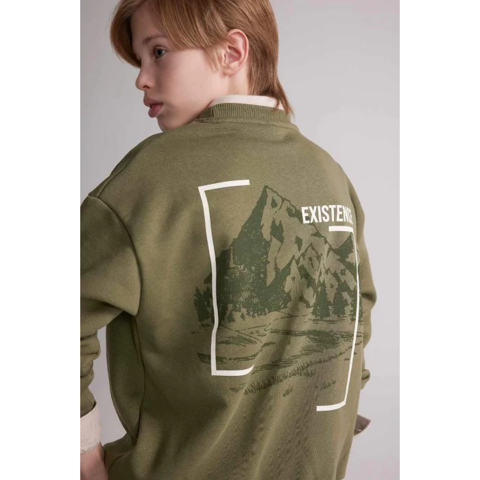 D3964 Oversize Geniş Kalıp Bisiklet Yaka Sırt Baskılı Sweatshirt