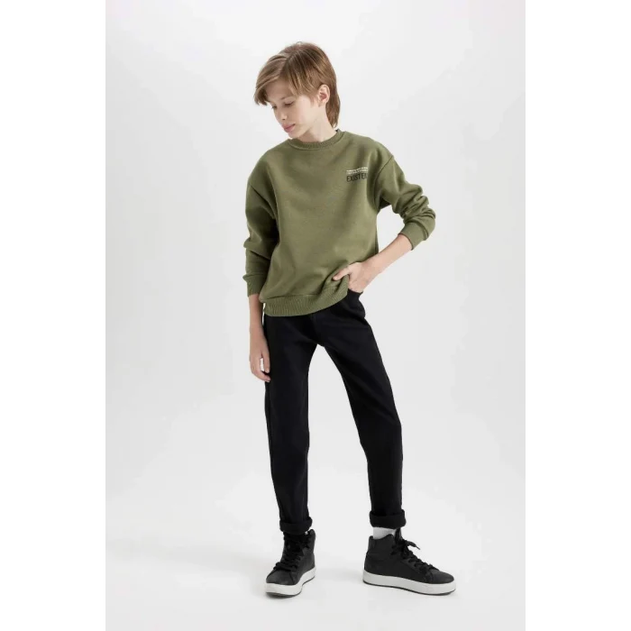 D3964 Oversize Geniş Kalıp Bisiklet Yaka Sırt Baskılı Sweatshirt