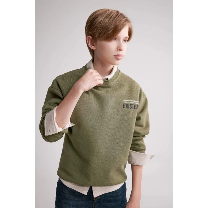 D3964 Oversize Geniş Kalıp Bisiklet Yaka Sırt Baskılı Sweatshirt