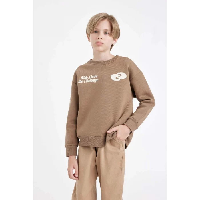 D3968 Oversize Fit Bisiklet Yaka Baskılı Sweatshirt