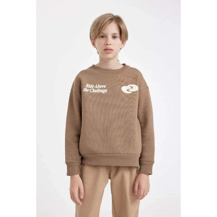 D3968 Oversize Fit Bisiklet Yaka Baskılı Sweatshirt