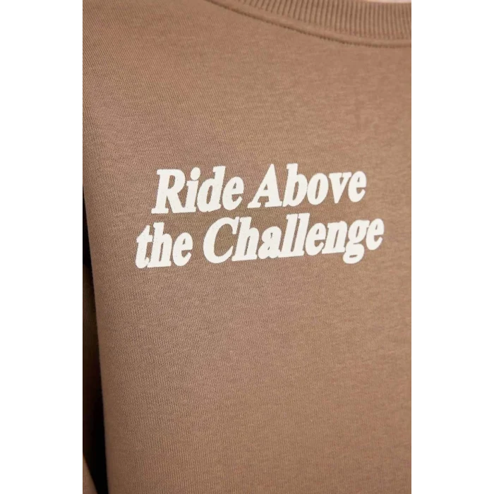 D3968 Oversize Fit Bisiklet Yaka Baskılı Sweatshirt