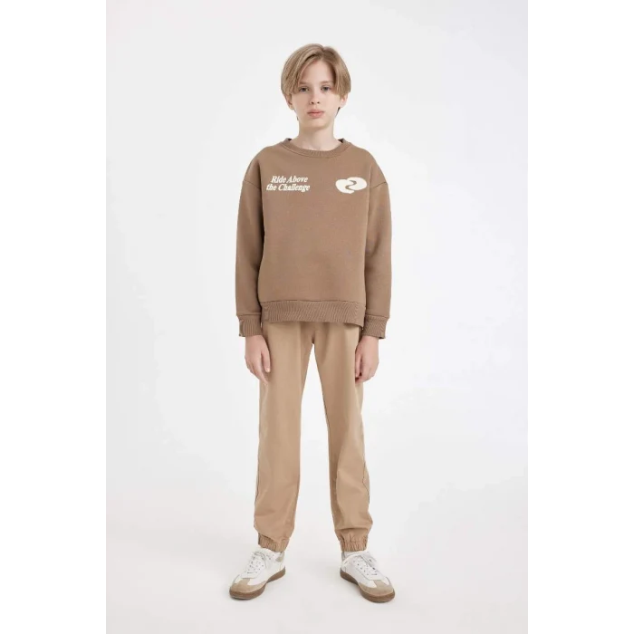 D3968 Oversize Fit Bisiklet Yaka Baskılı Sweatshirt