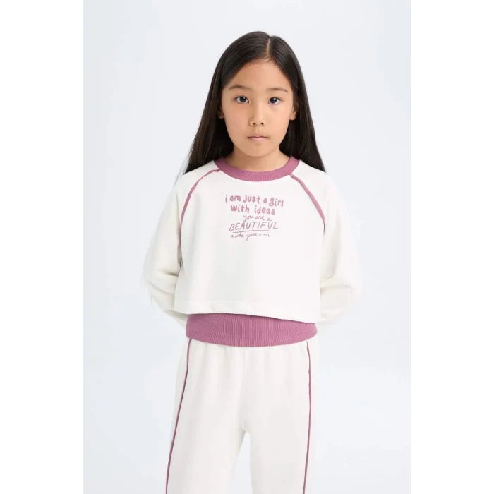 D4067 3lü Takım Baskılı Sweatshirt Eşofman Altı