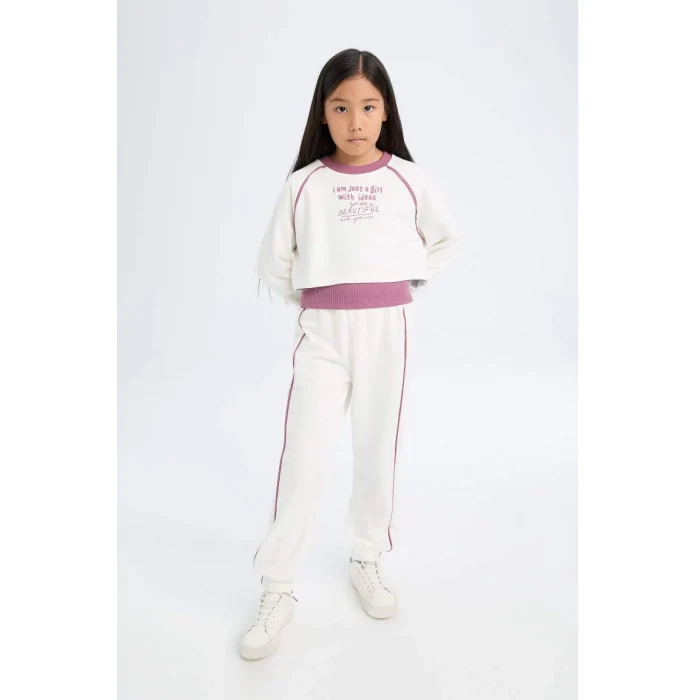 D4067 3lü Takım Baskılı Sweatshirt Eşofman Altı