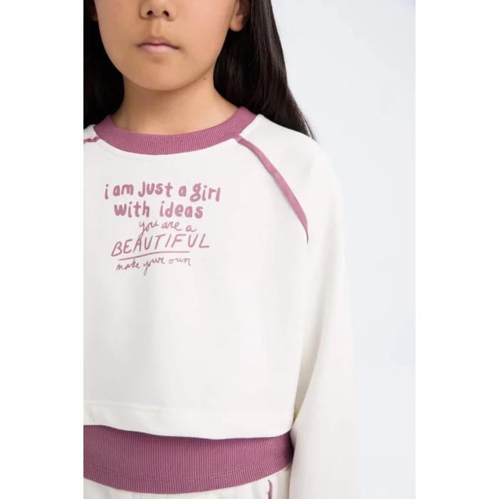 D4067 3lü Takım Baskılı Sweatshirt Eşofman Altı