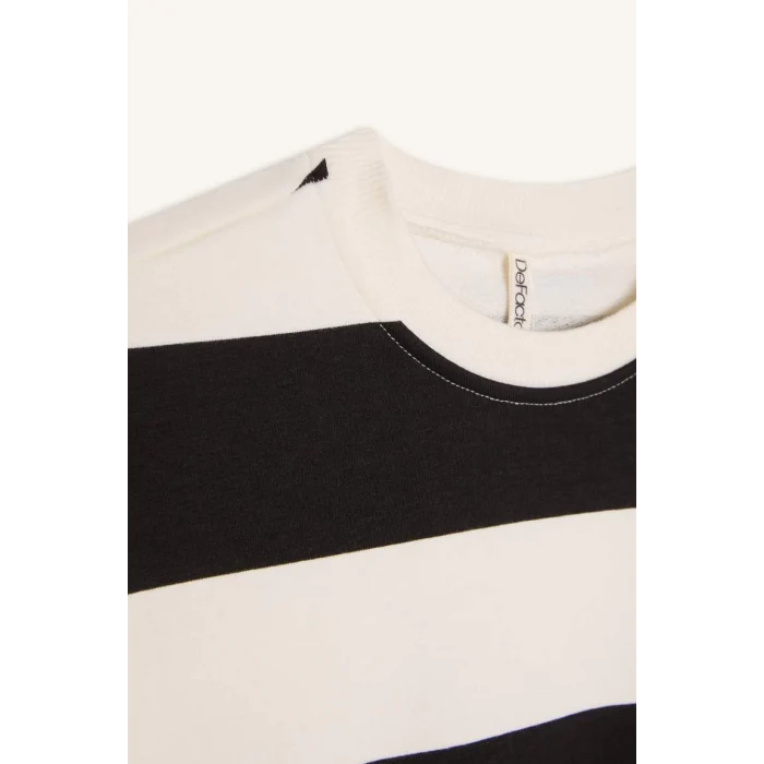 D4091 Çizgili Bisiklet Yaka Sweatshirt Beli Lastikli Jogger Eşofman Altı 2li Takım