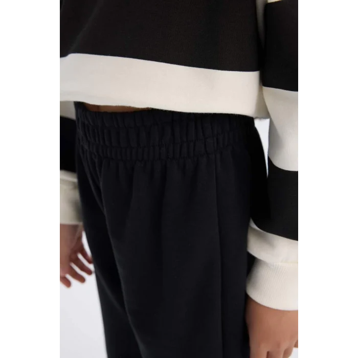 D4091 Çizgili Bisiklet Yaka Sweatshirt Beli Lastikli Jogger Eşofman Altı 2li Takım