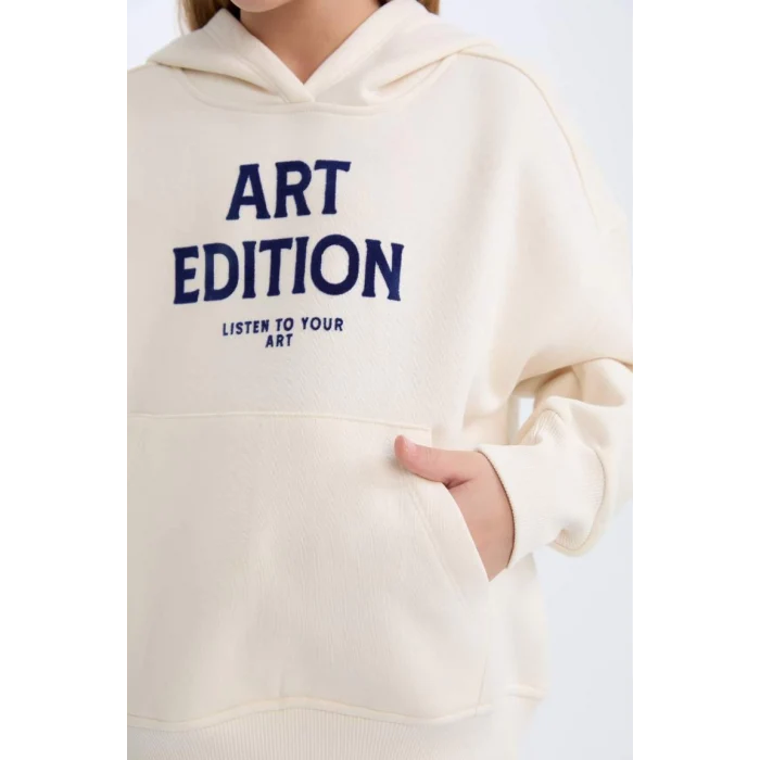 D4296 Oversize Geniş Kalıp Kapüşonlu Baskılı İçi Yumuşak Tüylü Sweatshirt