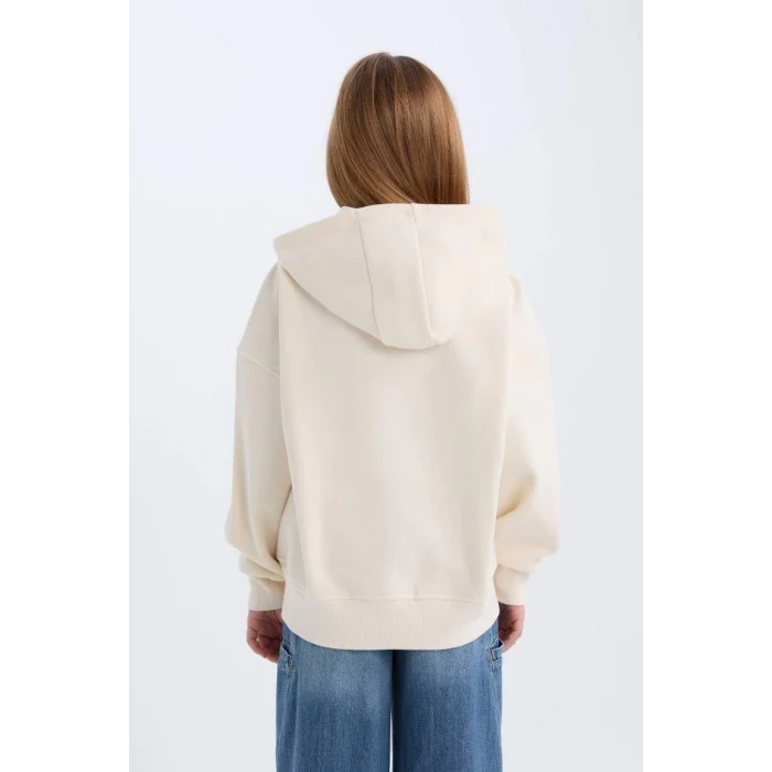D4296 Oversize Geniş Kalıp Kapüşonlu Baskılı İçi Yumuşak Tüylü Sweatshirt