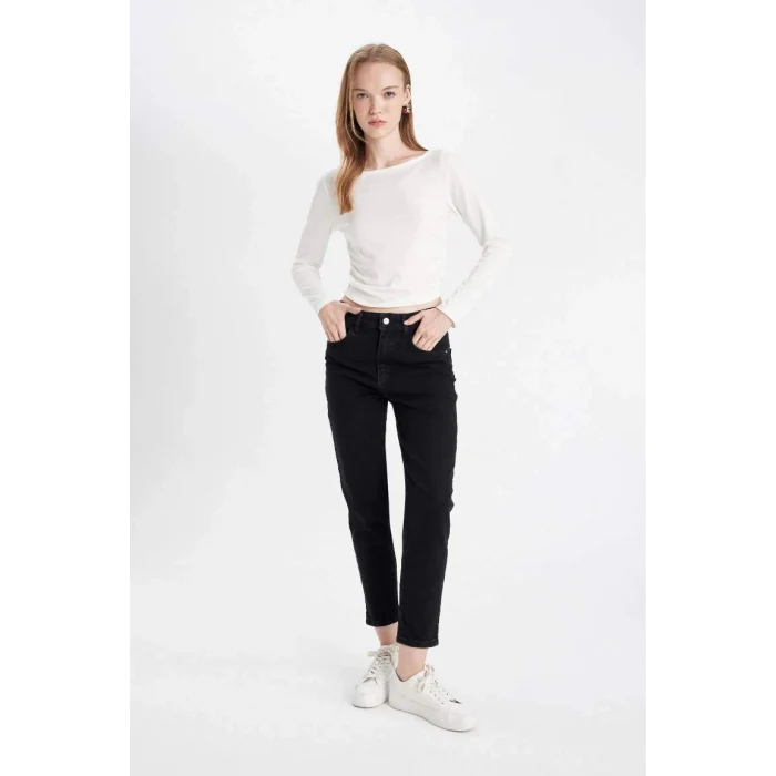D4305 Comfort Mom Yüksek Bel Rahat Kalıp Hafif Dar Paça Bilek Boy Jean Pantolon