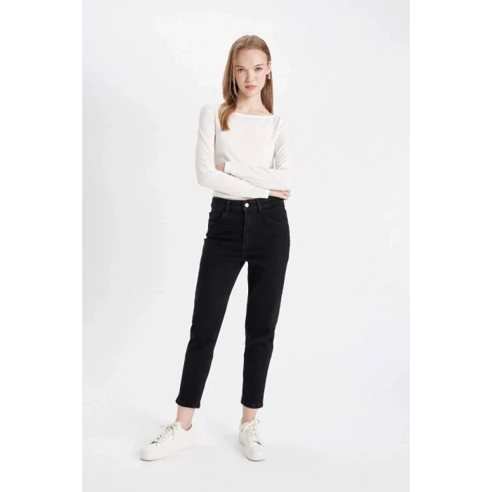 D4305 Comfort Mom Yüksek Bel Rahat Kalıp Hafif Dar Paça Bilek Boy Jean Pantolon