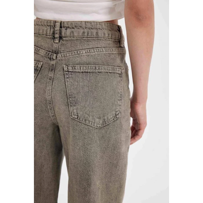 D4311 Straight Wide Yüksek Bel Uzun Jean Yıkamalı Pantolon