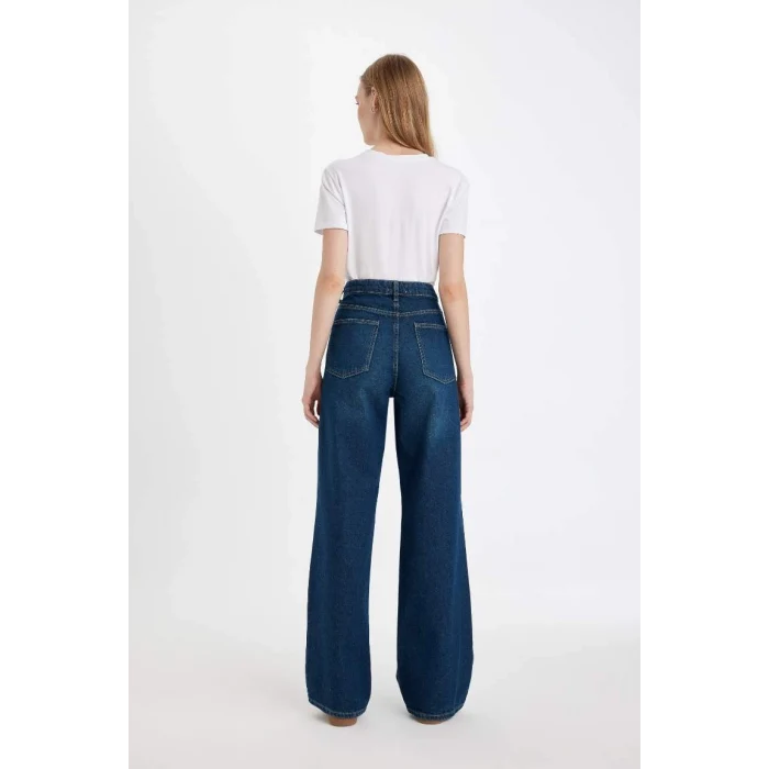 D4312 Straight Yüksek Bel Jean Yıkamalı Pantolon