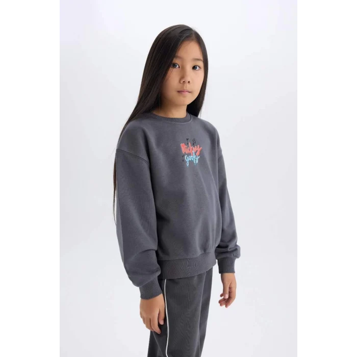 D4378 Kız Çocuk Disney Mickey Mouse &Friends Oversize Geniş Kalıp Kapüşonlu Sırt Baskılı Sweatshirt