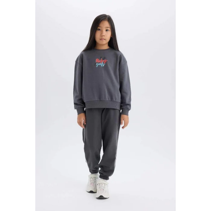 D4378 Kız Çocuk Disney Mickey Mouse &Friends Oversize Geniş Kalıp Kapüşonlu Sırt Baskılı Sweatshirt