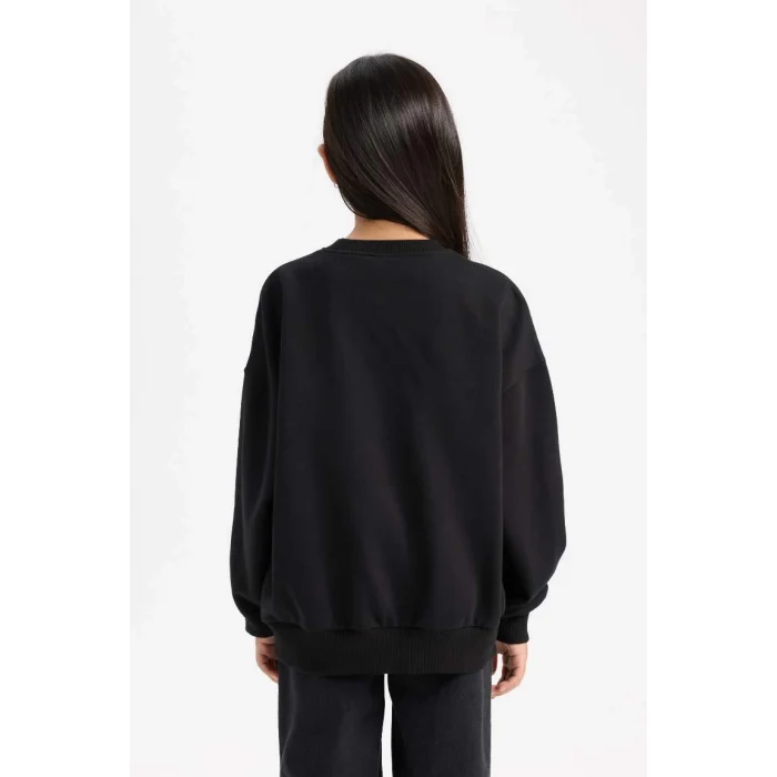 D4381 Oversize Fit Geniş Kalıp Bisiklet Yaka Baskılı Sweatshirt