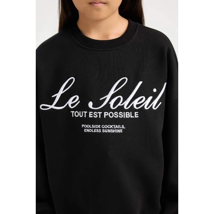 D4381 Oversize Fit Geniş Kalıp Bisiklet Yaka Baskılı Sweatshirt