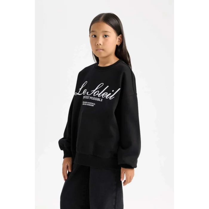 D4381 Oversize Fit Geniş Kalıp Bisiklet Yaka Baskılı Sweatshirt