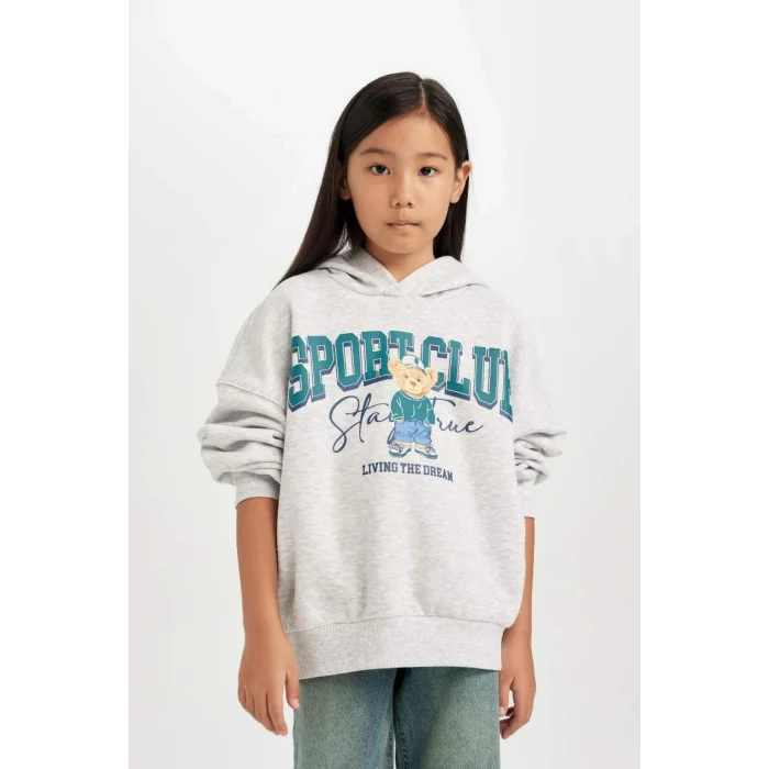 D4382 Oversize Geniş Kalıp Kapüşonlu Baskılı Sweatshirt