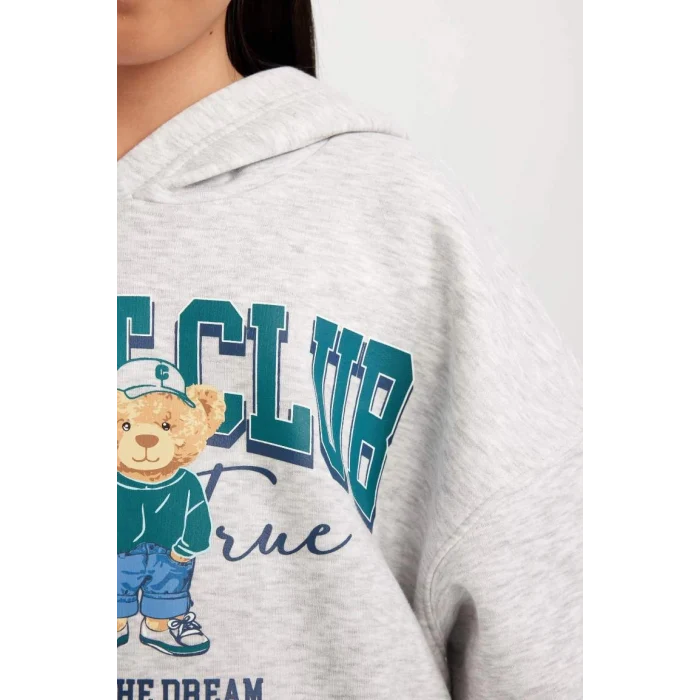 D4382 Oversize Geniş Kalıp Kapüşonlu Baskılı Sweatshirt