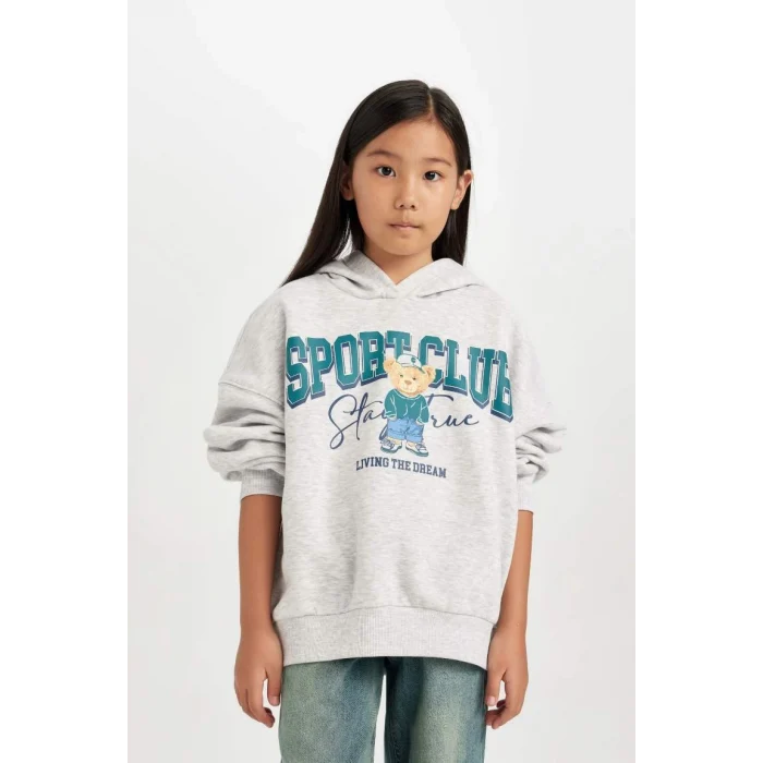 D4382 Oversize Geniş Kalıp Kapüşonlu Baskılı Sweatshirt