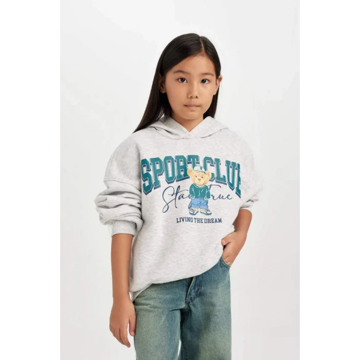 D4382 Oversize Geniş Kalıp Kapüşonlu Baskılı Sweatshirt