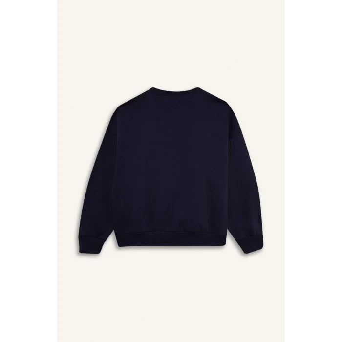 D4384 Relax Fit Bisiklet Yaka Baskılı Sweatshirt