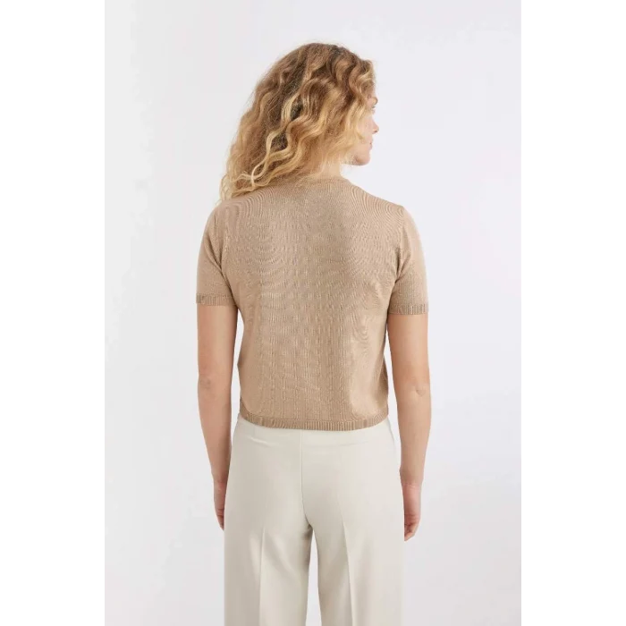 D4643 Regular Fit Bisiklet Yaka Basic Düz Düğmeli Kısa Kollu Triko Hırka