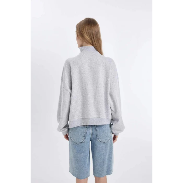 D4762 Oversize Fit Yarım Fermuarlı Kalın Sweatshirt