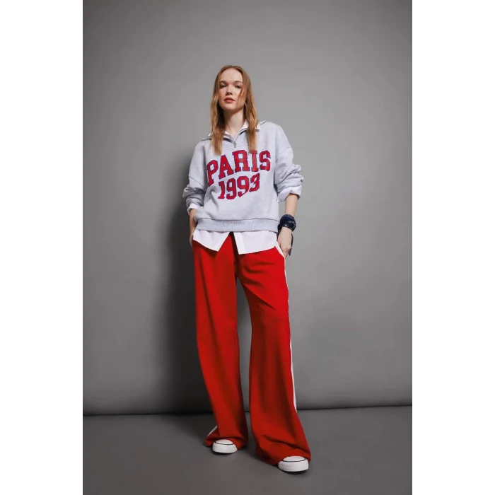 D4762 Oversize Fit Yarım Fermuarlı Kalın Sweatshirt