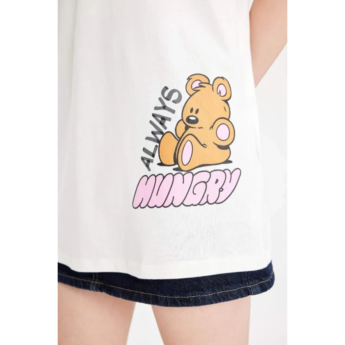 D4827 Coool Garfield Oversize Geniş Kalıp Bisiklet Yaka Sırt Baskılı Kısa Kollu Tişört