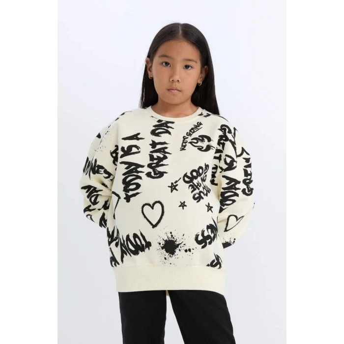 D4871 2li Takım Desenli Sweatshirt Eşofman Altı