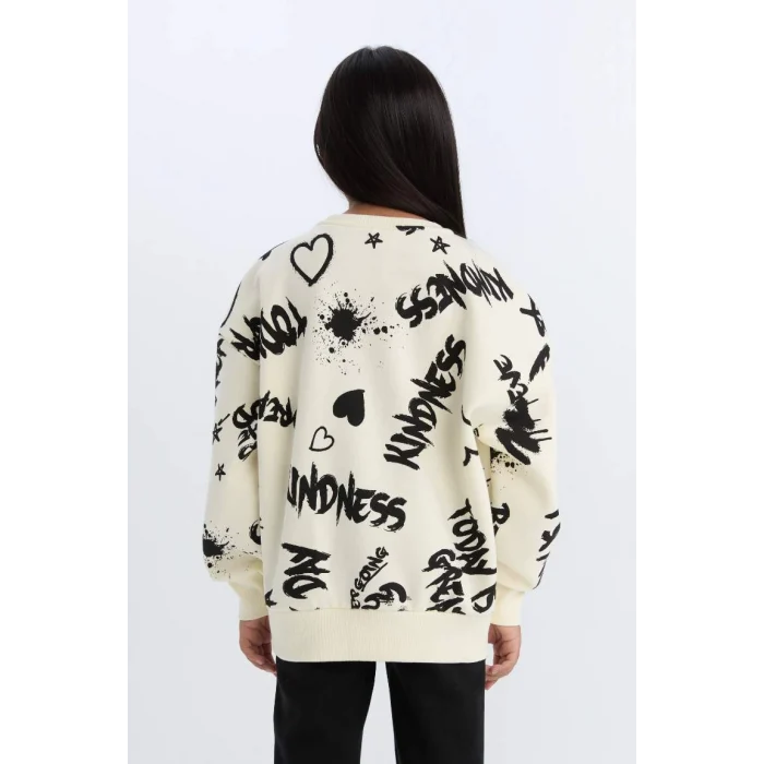 D4871 2li Takım Desenli Sweatshirt Eşofman Altı