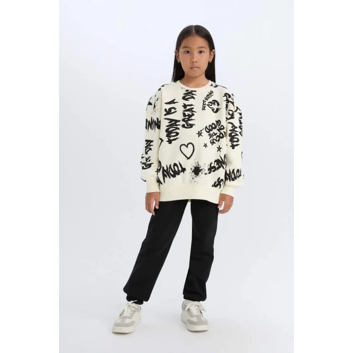 D4871 2li Takım Desenli Sweatshirt Eşofman Altı