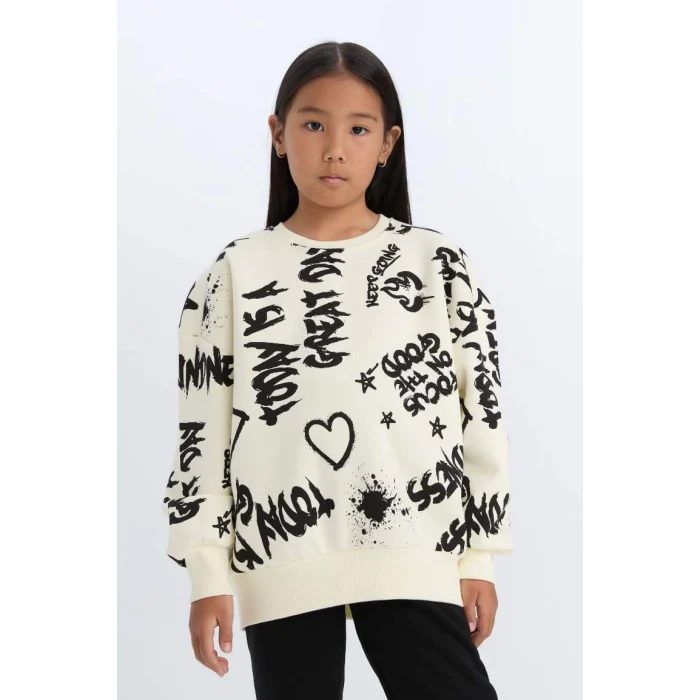 D4871 2li Takım Desenli Sweatshirt Eşofman Altı
