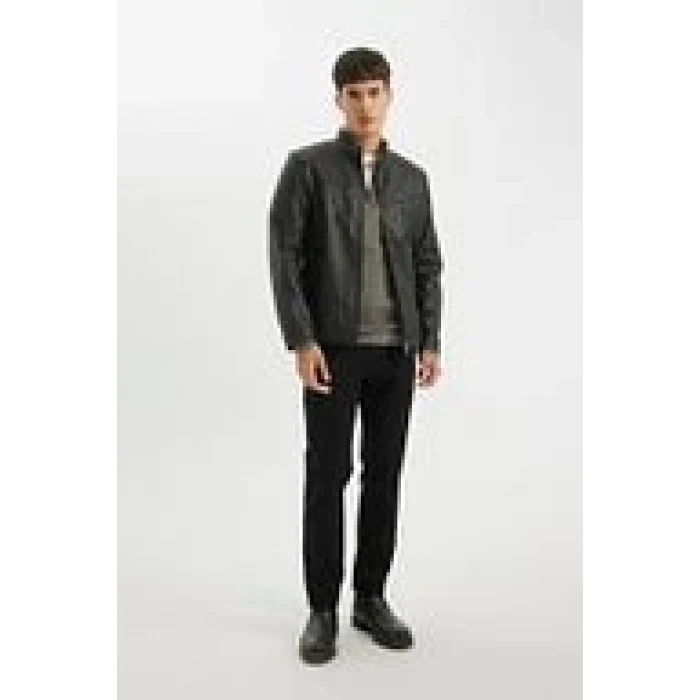 D4918 Cepli Mevsimlik Suni Deri Mont Ceket