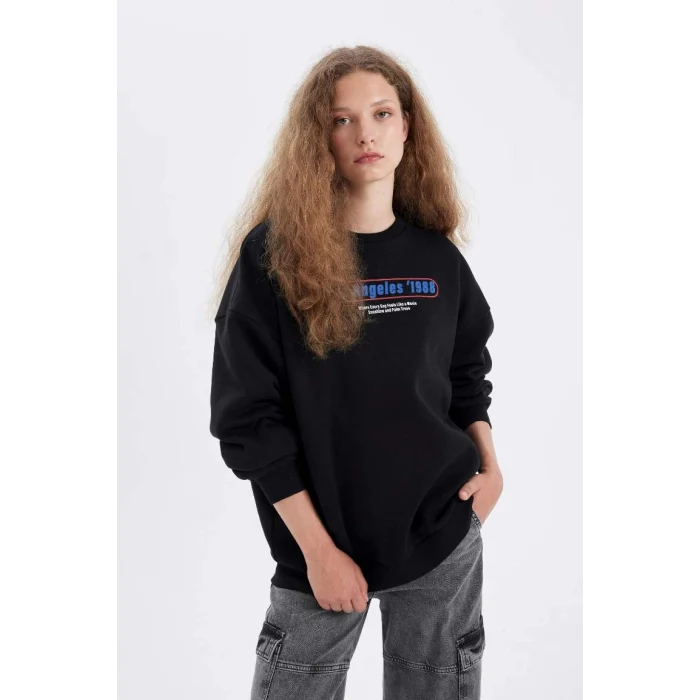 D4939 Oversize Fit Baskılı Kalın Kumaş Sweatshirt
