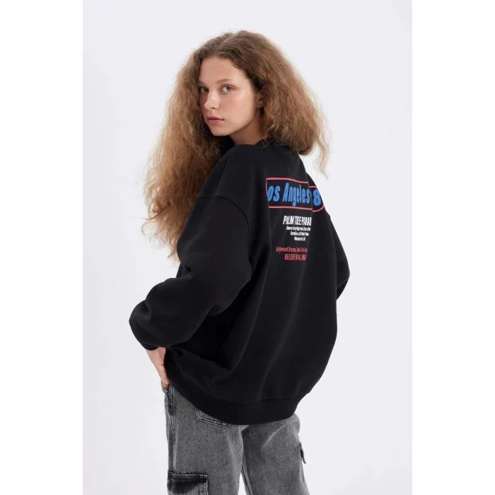 D4939 Oversize Fit Baskılı Kalın Kumaş Sweatshirt